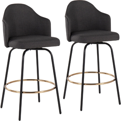 Ahoy 26" Counter Stool in Charcoal Gray Fabric, Gold & Black Metal (Set of 2)